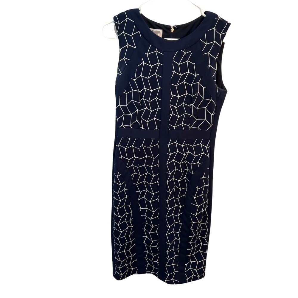 DM Collection Stitch Fix Women's Size 4 Sunni Sheath Dress Navy White Geometric